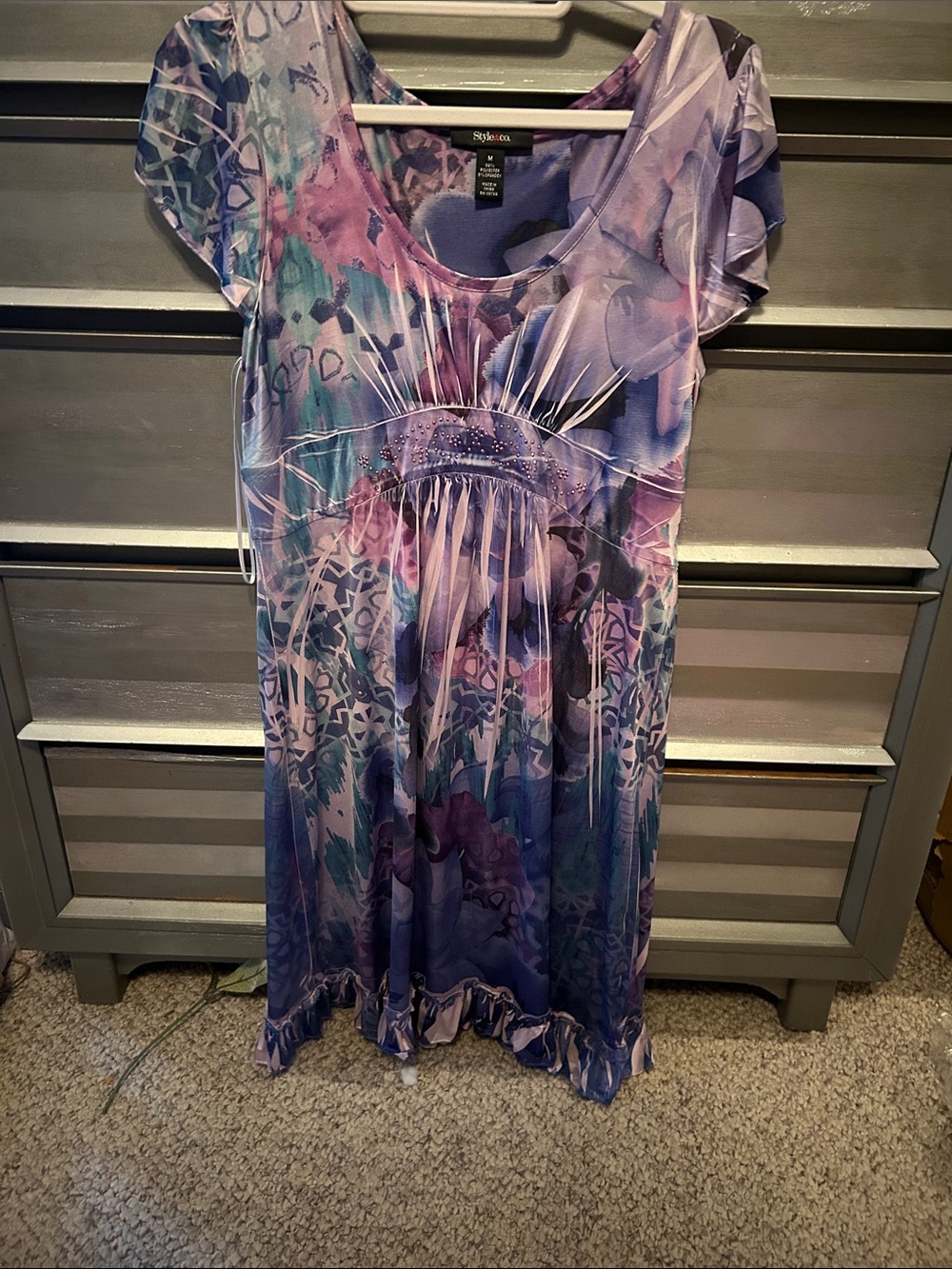 Style & Co. Lavender and Teal Watercolor Print Dress